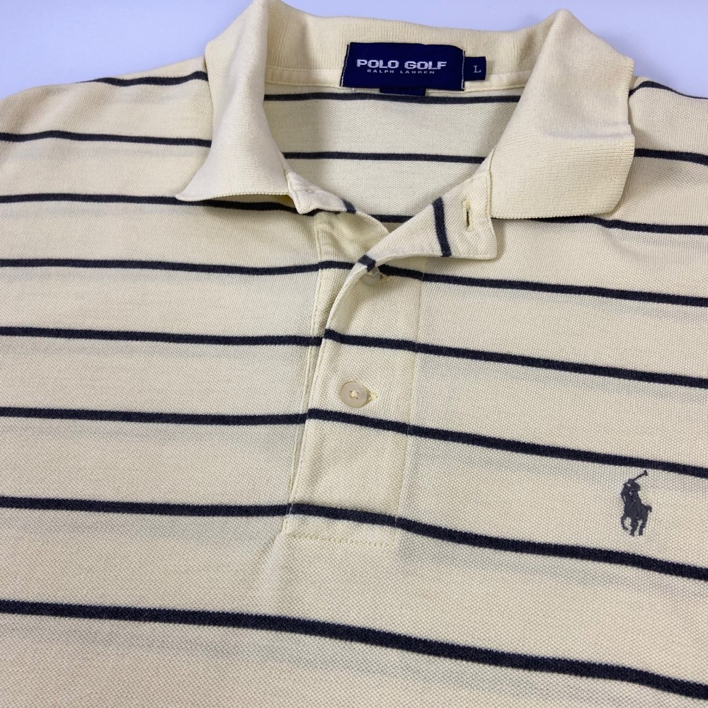Polo Golf Ralph Lauren Mens L Yellow Striped Short Sleeve Cotton Polo Preppy